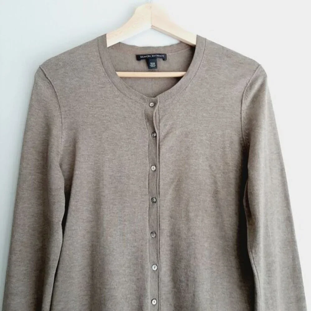 BANANA REPUBLIC Cardigan Button Down Silk Cotton Blend Green Grey Sz M Flawed - Picture 2 of 13